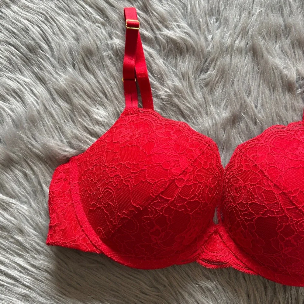 Joyspun Push Up Bra Women Size 36C Red Floral Lace Padded Underwire Back Closure